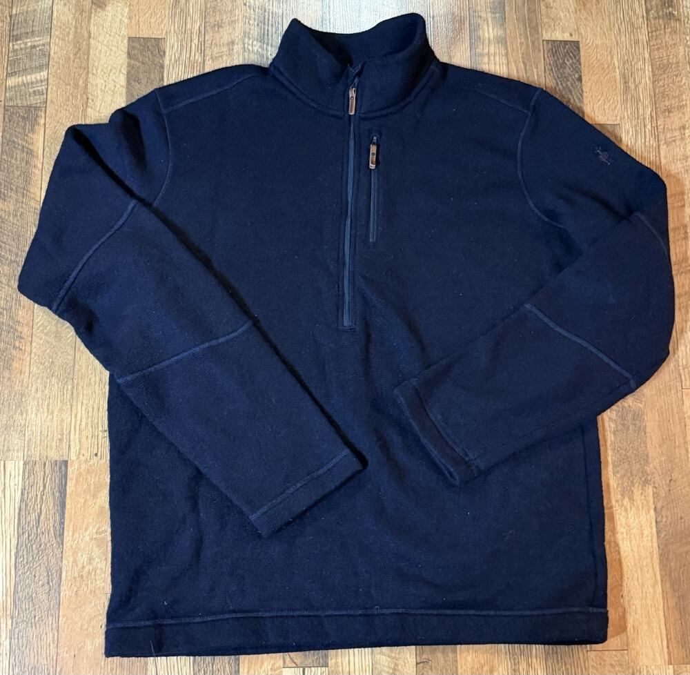 Smartwool Hudson Trail Fleece Quarter Zip Pullover Navy Blue Wool Blend Mens XL